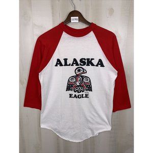 Vintage 80s Red White Alaska Ringer Style T Shirt Adult Medium USA Made-11701